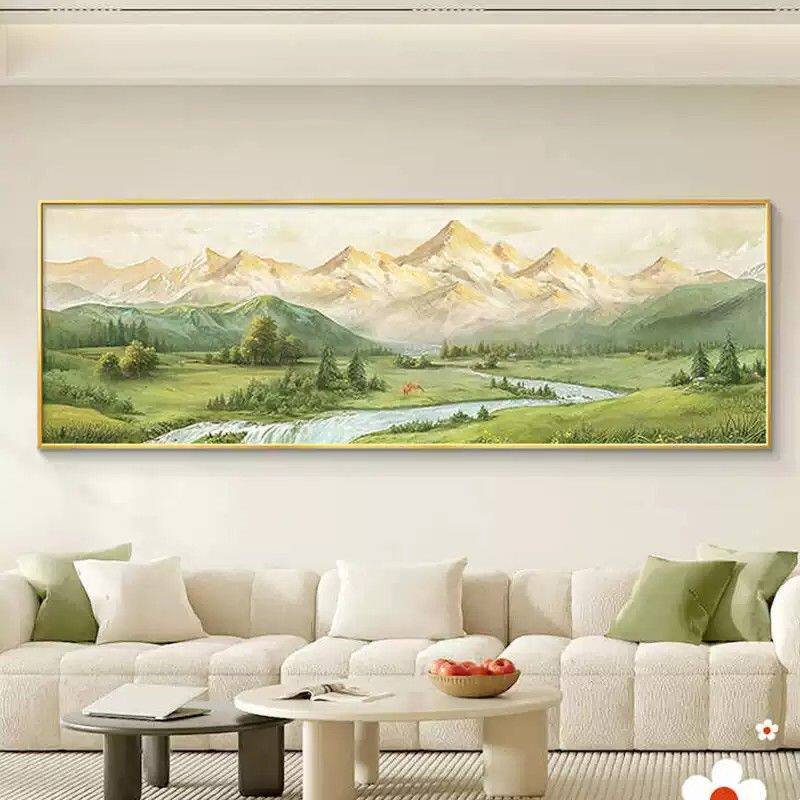 日照金山客厅装饰画高档山水风景油画沙发背景墙挂画2026新款壁画