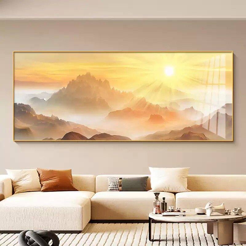 日出东方客厅挂画现代简约沙发背景墙装饰画2025新款背有靠山壁画