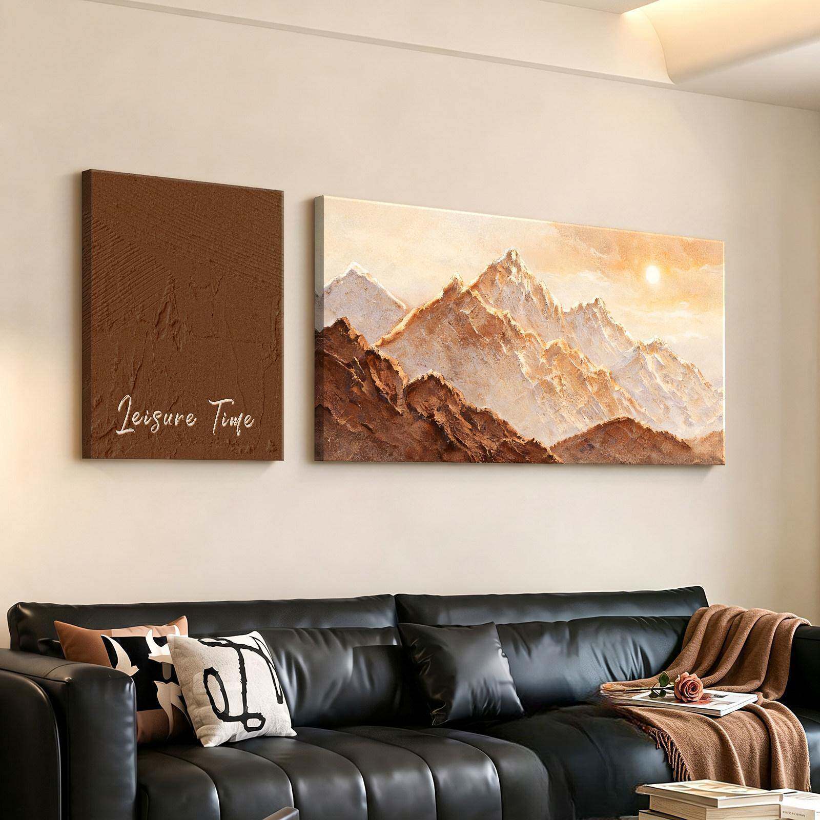 美拉德日照金山客厅装饰画中古风背有靠山沙发背景墙挂画肌理壁画