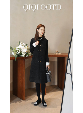 柒院家大码女装气质小香风V领背心连衣裙2025秋冬宽松遮肉马甲裙