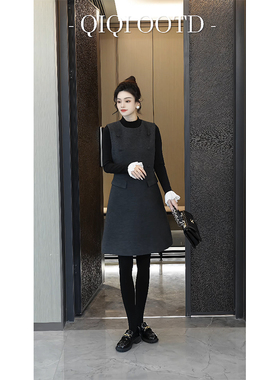 柒院家大码女装设计感圆领背心连衣裙2025秋冬新款宽松遮肉马甲裙