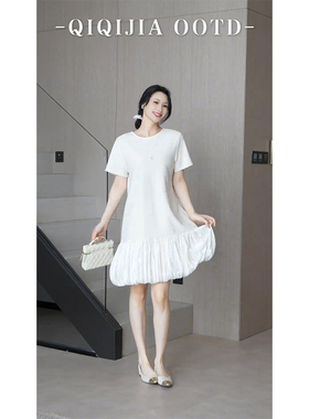 柒院家微胖大码女简约气质连衣裙2025夏胖mm减龄宽松遮肉显瘦短裙