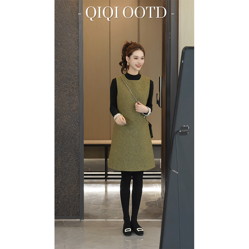 柒院家大码小香风羊毛背心连衣裙