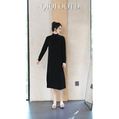 柒院家微胖大码 女装 半高领弹力连衣裙2025秋冬宽松显瘦遮肉中长裙