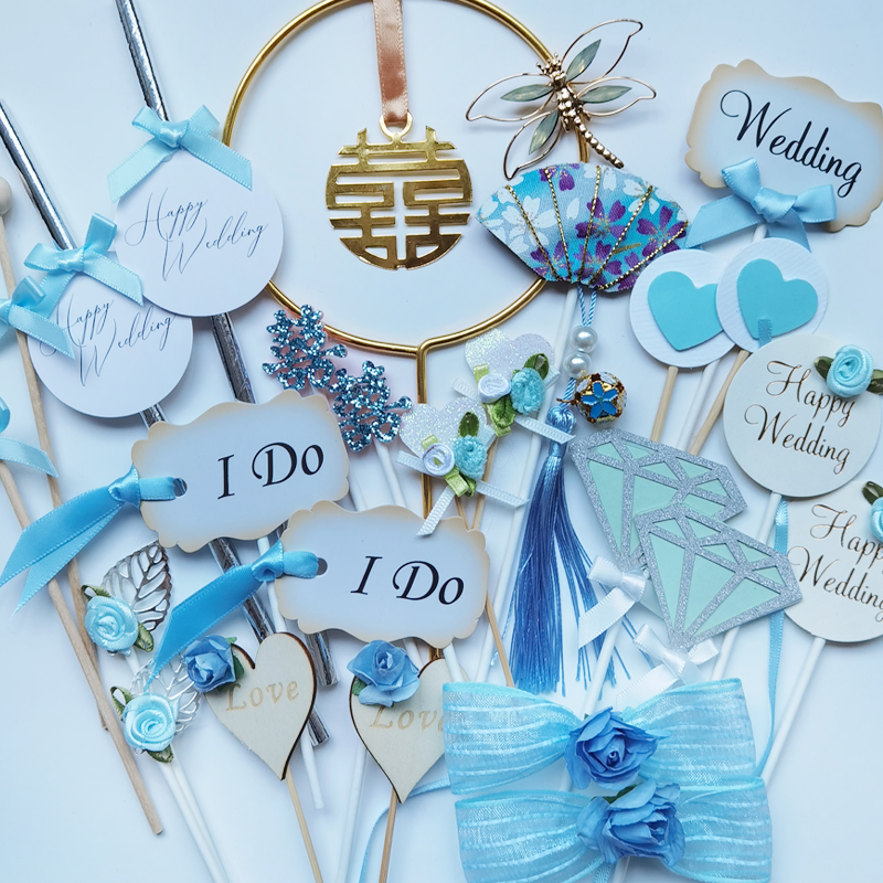 天蓝色系甜品台蛋糕装饰 插件 插牌