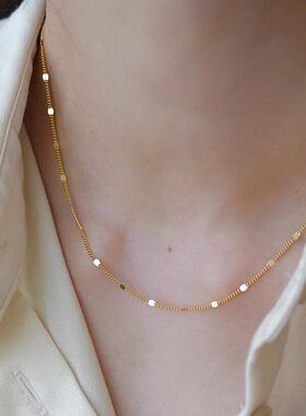 爆款S925纯银项链18K金色简约高级感吊坠小众链条设计ins毛衣链