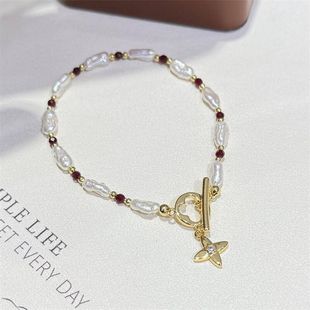 巴洛克红宝糖果手链OT扣天然淡水异形珍珠手串小众手串高级感