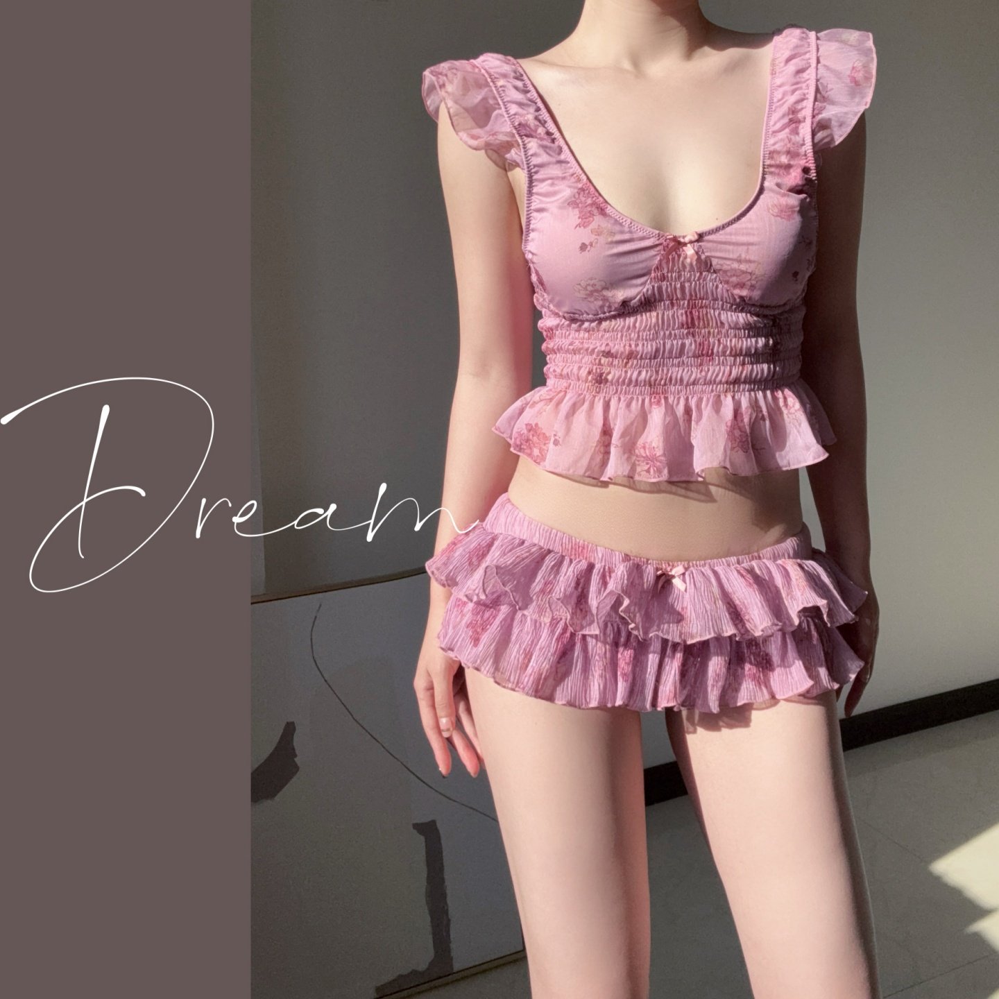 蜜Dream泳衣法式绝美飞袖碎花比基尼分体性感辣妹花苞裙泳装温泉,运动/瑜伽/健身/球迷用品,比基尼,淘宝优惠券,粉丝福利购,淘宝优惠卷