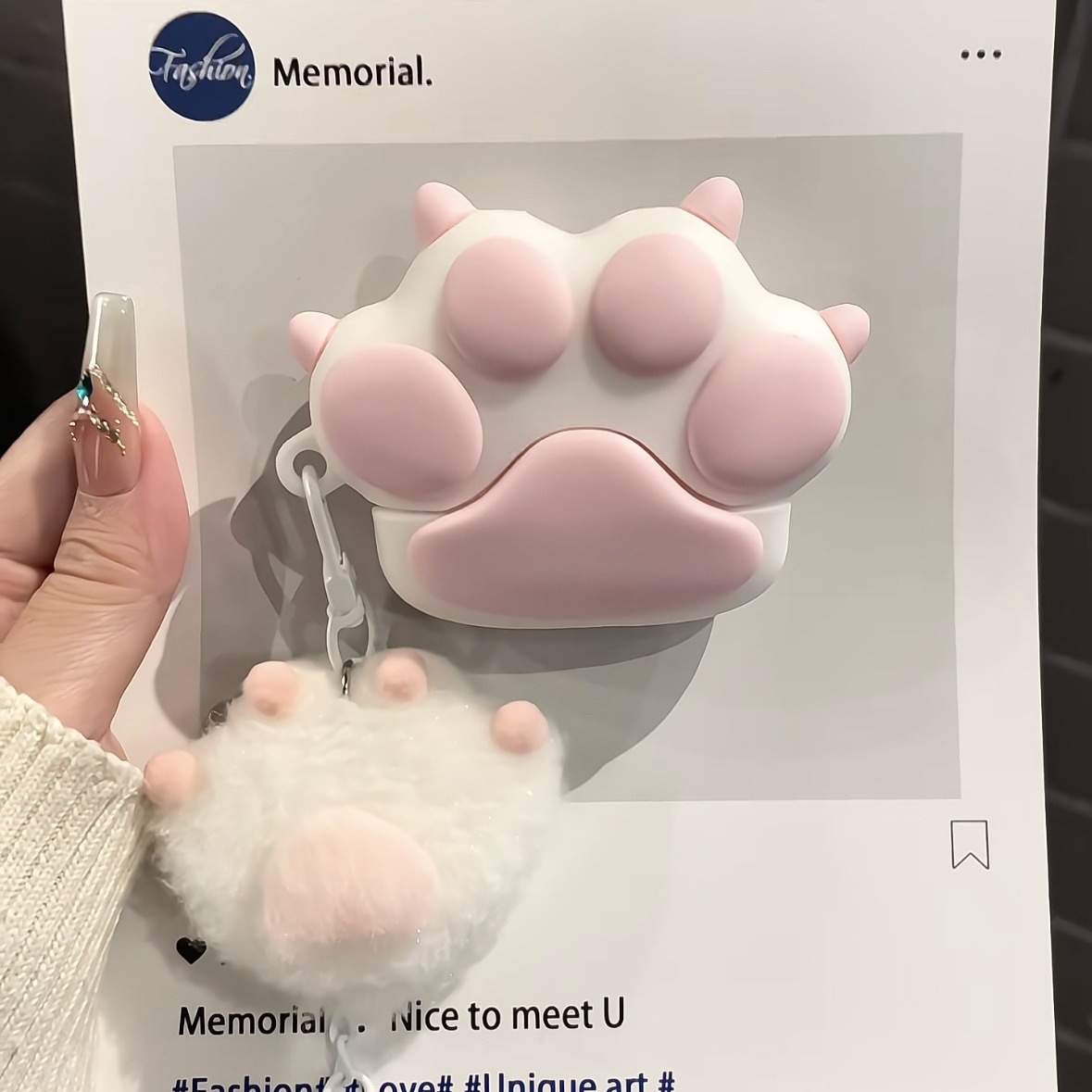 可爱植绒猫爪适用OPPOencoair4pro保护OPPO enco Free3壳air2pro耳机套R3硅胶Oppo enco free2防摔软盒