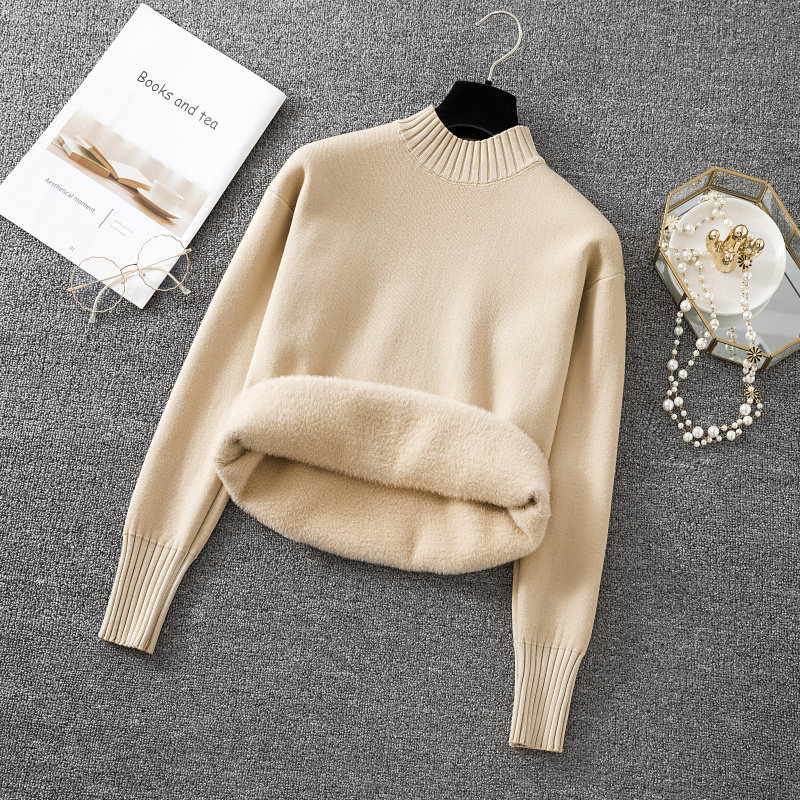 출산 두꺼운 벨벳 스웨터 가을 겨울 의류 반 터틀넥 니트 이너웨어 임신 중 따뜻한 올인원 벨벳 바닥 셔츠