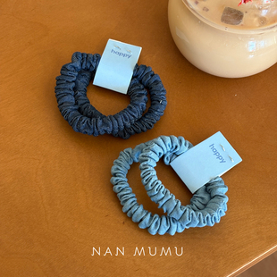 NANMUMU牛仔布艺百褶发圈 韩国进口高颜值扎发头绳高弹力耐用皮筋