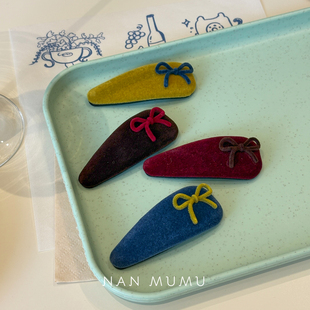 NANMUMU绒面蝴蝶结三角BB夹 韩国进口复古甜美侧边刘海夹秋冬头饰