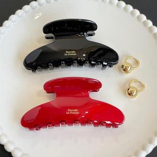 韩式 france红黑中号醋酸抓夹发夹发抓过年本命年礼物发饰鲨鱼夹