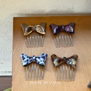 NANMUMU蝴蝶结醋酸豹纹插梳 韩国进口丸子盘发发簪高级感小众发饰