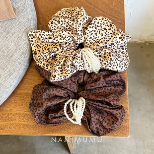 NANMUMU豹纹珍珠大肠发圈 韩国进口秋冬高级感头饰盘发马尾发绳女