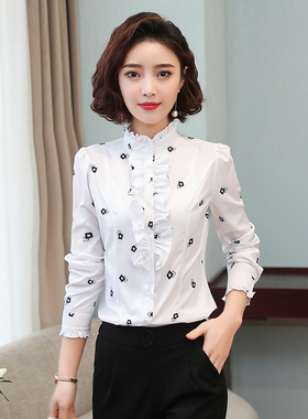 2024衬衫女士早春秋季新款雪纺长袖 胖mm修身打底气质大码白上衣