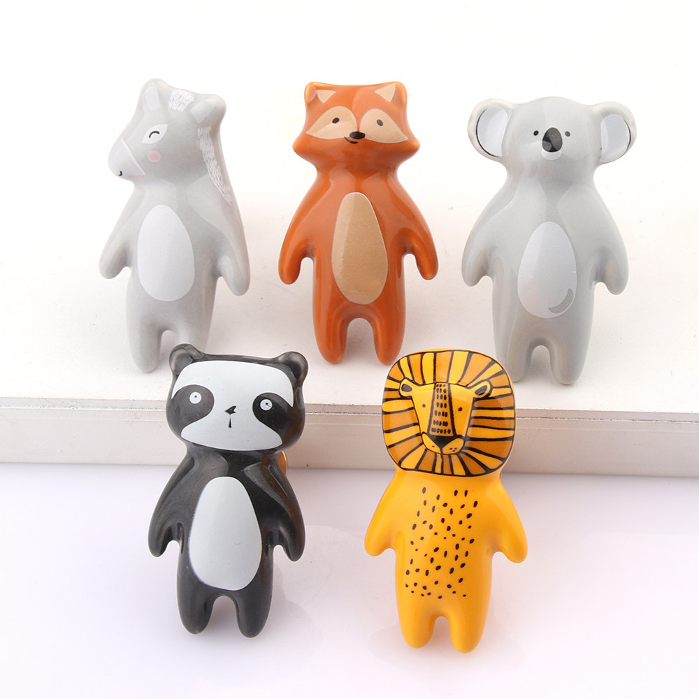 轻奢卡通陶瓷黄铜橱柜抽屉儿童房可爱单孔彩绘小动物柜门环保把手,基础建材,小拉手,淘宝优惠券,粉丝福利购,淘宝优惠卷