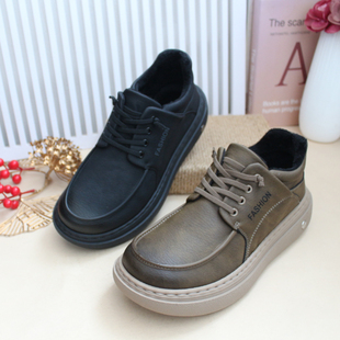 圆头宽松系带商务休闲鞋 加绒保暖男棉鞋 薄绒软底 老北京布鞋 新冬季