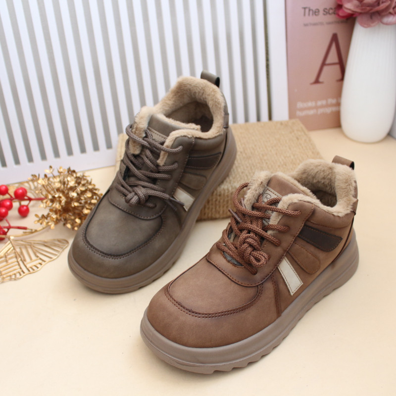 冬季老北京布鞋女鞋加绒保暖女高帮棉鞋系带时尚女休闲鞋轻便软底
