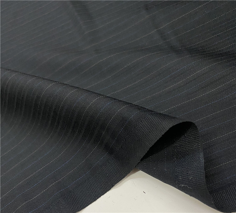 意大利进口青黑色蓝白色织竖条纹精纺羊毛布料设计师西装面料