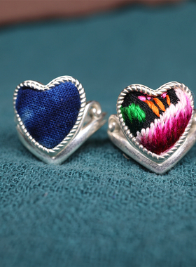 手工刺绣老绣蓝染可调节优雅戒指