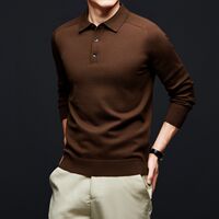 Winter round-neck men's fine-spun cashmere blend solid color lapel knitted sweater long-sleeved top with thickened inner layer thumbnail 5