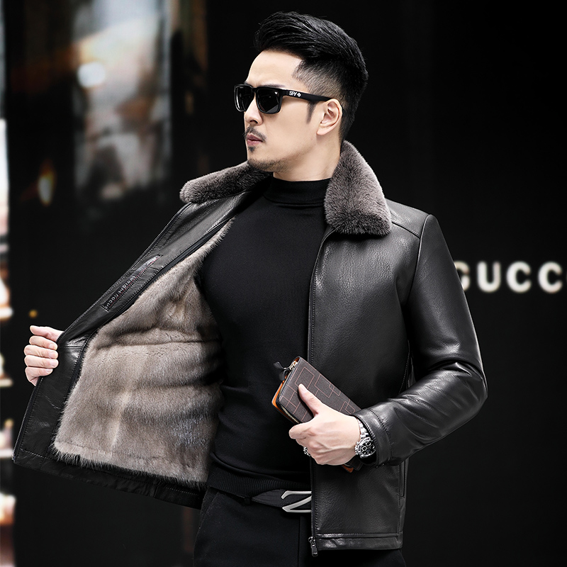 商务休闲保暖加厚翻领水貂皮衣