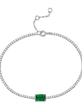 培育祖母绿手链s925银镀白金红蓝宝石托帕石饰品礼物送礼