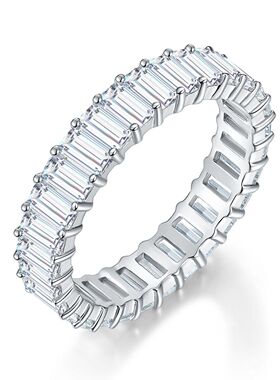 跨境源头热卖祖母绿满钻排戒2*4mm长方d色整圈莫桑石欧美戒指