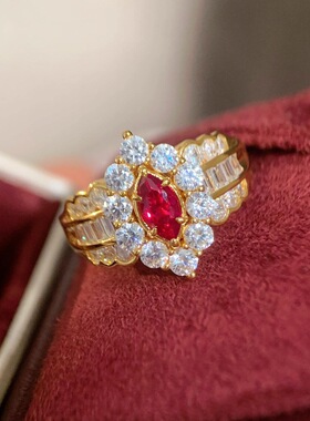 法式复古宫廷风满钻红宝马眼戒指小众轻奢气质奢华气质百搭食指戒