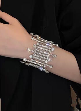 欧美奢华满钻重工夸张手镯ins小众设计手链嘻哈个性冷淡风手饰潮