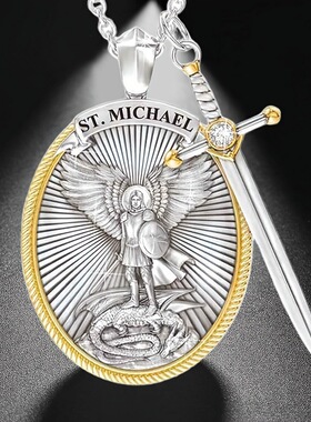 爆款欧美嘻哈男女通用骑士十字架剑圣天使迈克尔吊坠项链厂家直销