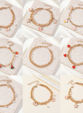 欧美跨境链条滴油吊坠蝴蝶爱心手链女饰品感百搭简约手饰