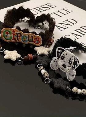 羊羔毛黑白小狗瓢虫星星双层锁骨链女小众设计感甜酷辣妹项链