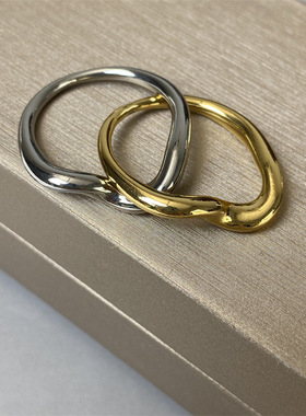 冷淡风感指环金银色麻花套戒欧美ins小众轻奢简约素圈戒指女