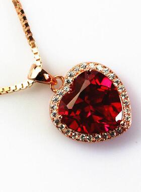 心形项链红色吊坠女款玫瑰金镶嵌坠子配饰首饰生日礼物潮流