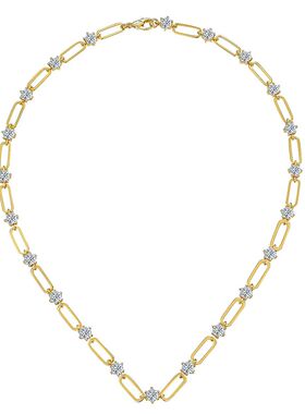 欧美ins复古风叠戴款4.5mm圆形D色莫桑钻银镀黄金18k金回形针项链