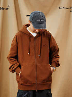 CENTIMETER日系City boy 双开拉链抽绳连帽情侣卫衣加绒宽松男女