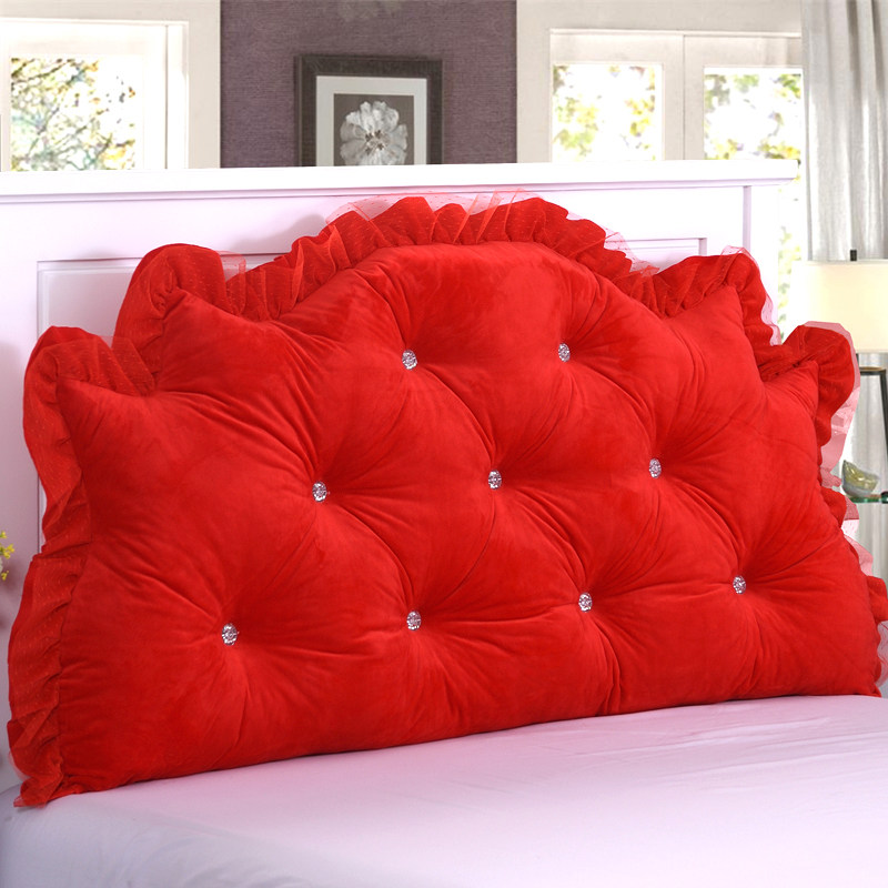 韩版公主床头靠背毛绒布床上大靠垫大红纯色结婚庆榻榻米沙发软包