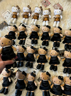 日本NIC长腿豹纹黑皮Kitty毛绒挂件可爱kt猫爱心扣书包挂饰钥匙扣