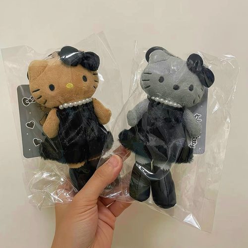 日本NIC长腿豹纹黑皮Kitty毛绒挂件可爱kt猫爱心扣书包挂饰钥匙扣