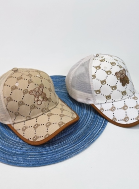 儿童帽子男童棒球帽网眼透气小熊鸭舌帽女中小童春夏季薄款遮阳帽