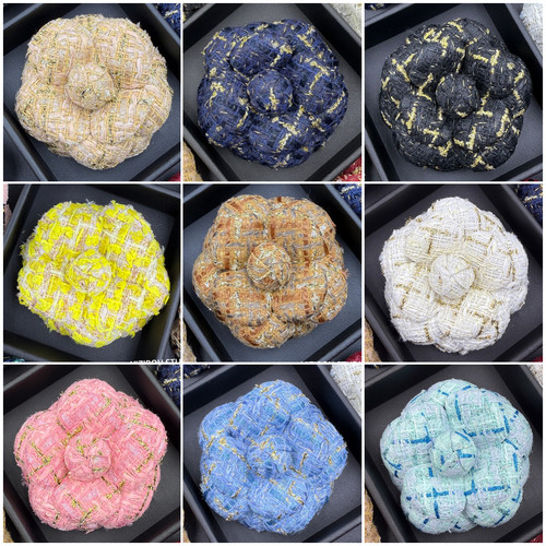高档小香风面料粗尼布山茶花胸花包包服装大衣配饰手工花胸针别针