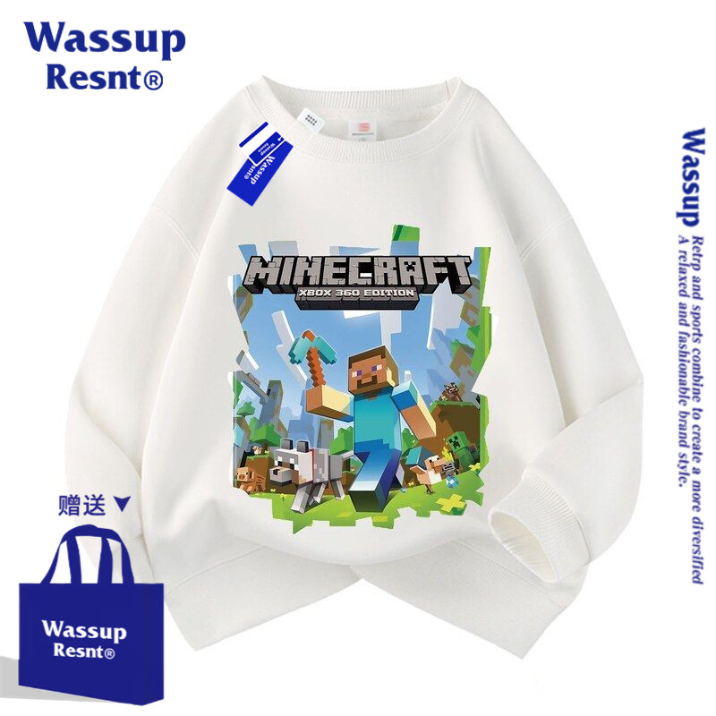 WASSUP我的世界卫衣苦力怕游戏儿童装男女春秋冬圆领卫衣服加绒