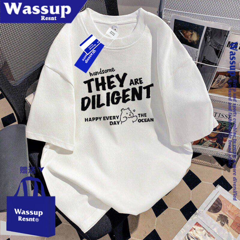 WASSUP2026夏季新款美式高级感技白色100%纯棉短袖T恤男女潮宽松