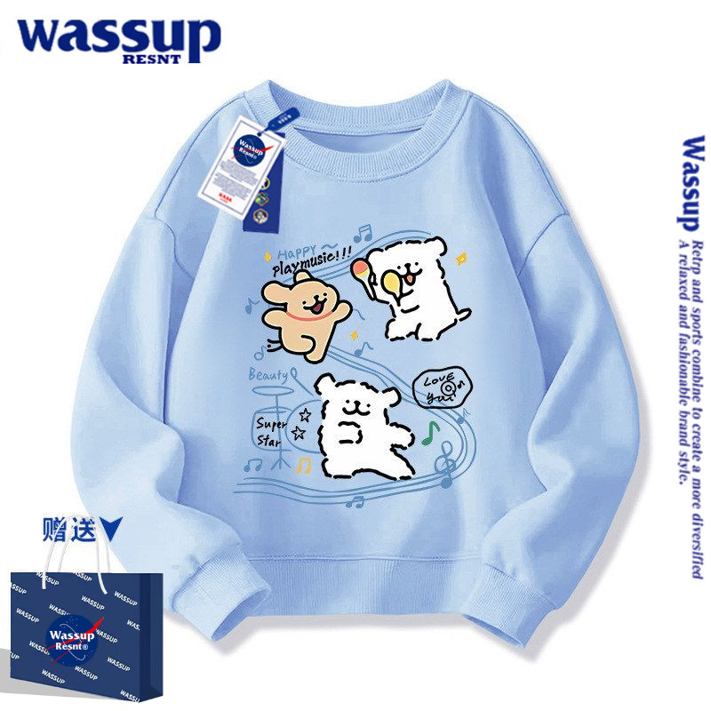 WASSUP女童卫衣春秋款2026新款中大童冬季加绒上衣服儿童套头外套