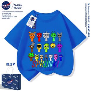 NASA联名节奏盒子Sprunki音乐男女童短袖夏季新款圆领儿童上衣服