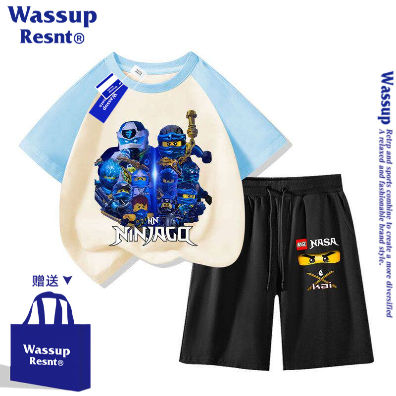 WASSUP童装幻影忍者夏季纯棉男女儿童短袖T恤上衣t恤套装半袖