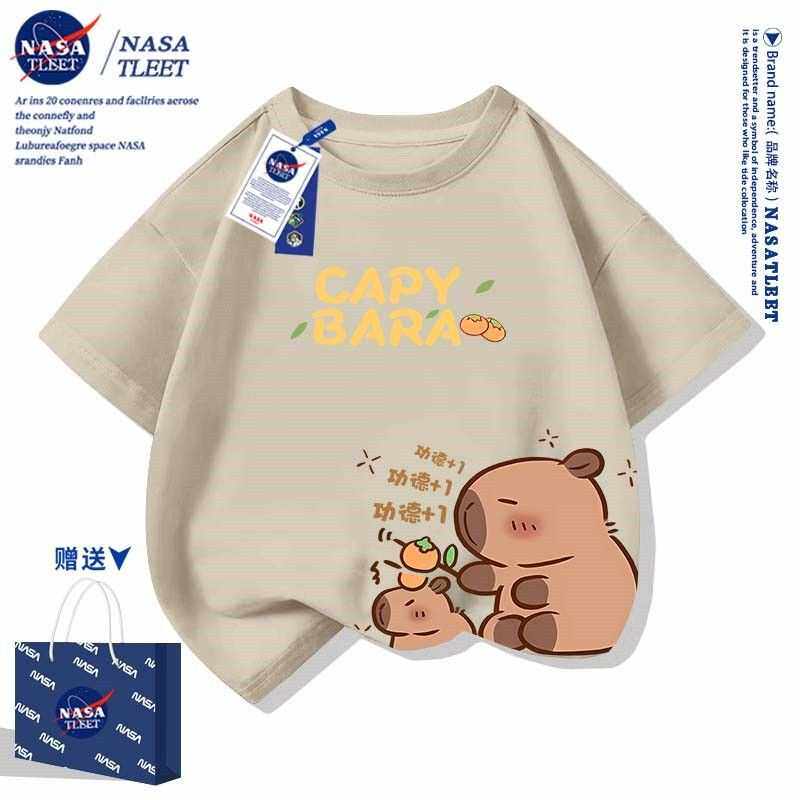 NASA联名夏季纯棉短袖新款卡通卡皮巴拉印花百搭打底衫潮牌T恤衫