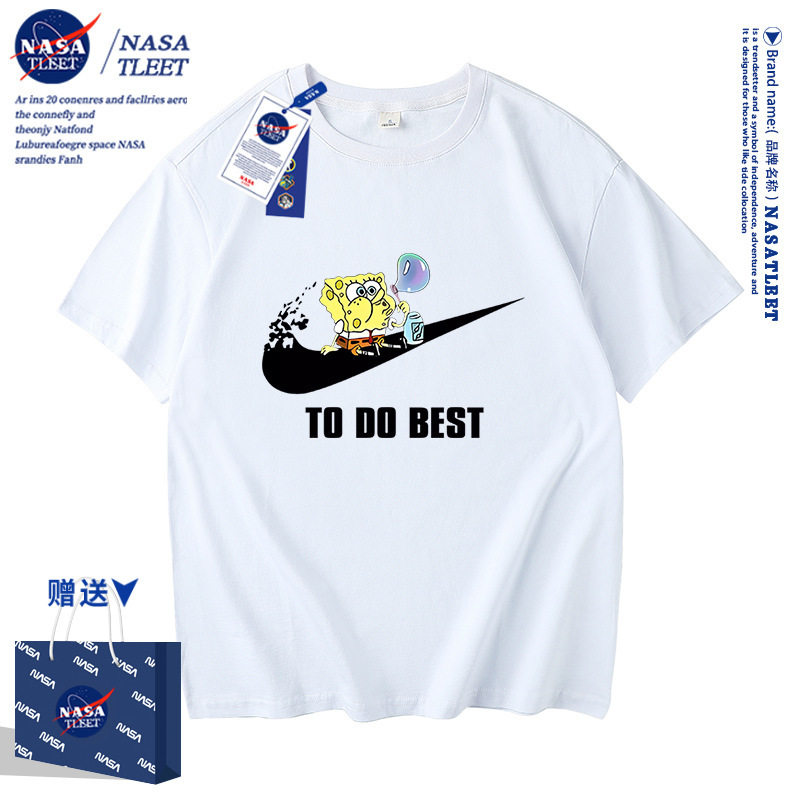 NASA联名男女童装新款海绵宝宝打底衫潮款百搭T恤衫时髦纯棉短袖
